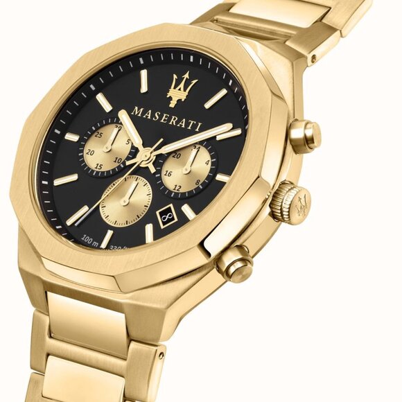 Maserati Stile Chronograph Yellow Gold Plated Watch, Original box - Picture 4 of 13